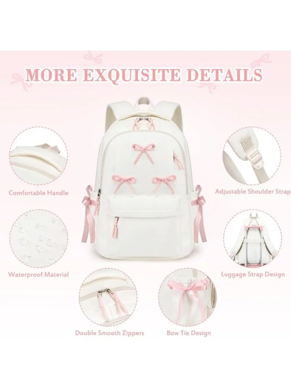 Stylish Girls Backpack Set with Lunch Box, Pencil Case & Bento Box - 4PCS, Beige